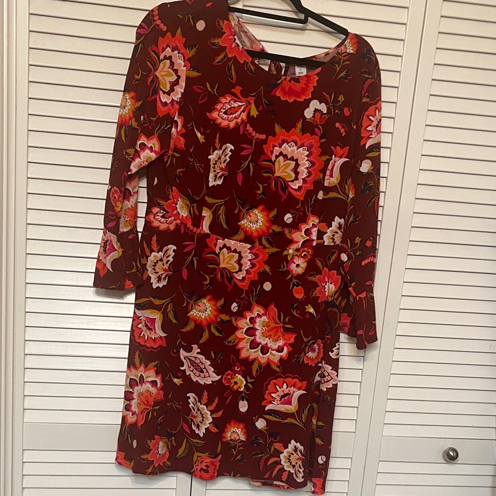 Old Navy Burgundy Floral Long Sleeve Dress